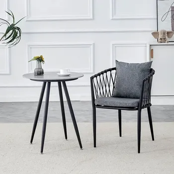 Zahradní sestava Zahradní sestava MAME A | 1x stůl MELODY ⌀ 60 x 71 cm + 1x židle MADERA s polstrováním | šedá/černá