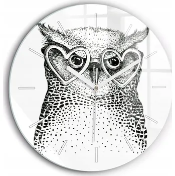 Hodiny Moderní skleněné nástěnné hodiny Kreslená sova v brýlích kulatý průměr 60 cm