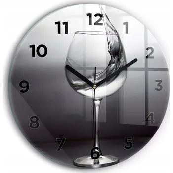 Hodiny Skleněné moderní foto hodiny nástěnné plynoucí ručičky Lampka vína průměr 30cm
