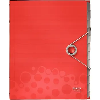 Kancelářská SLOŽKA s gumou, 6 přihrádek, červená Leitz, DESKY A4