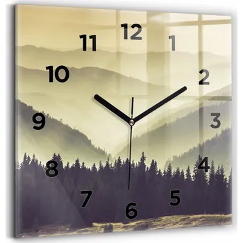 Hodiny Čtvercové Skleněné Nástěnné Hodiny Do Kanceláře Mlhavé horské svahy 30x30 cm