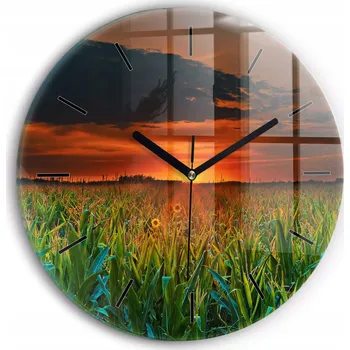 Hodiny Ozdobné nástěnné hodiny s krásnou grafikou Slunečnice na louce kulatý průměr 30 cm