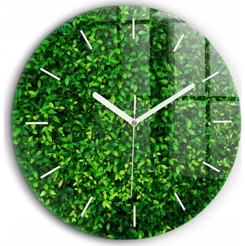 Hodiny Tiché skleněné nástěnné hodiny Živý Plot listy kulatý bílé ručičky průměr 60cm