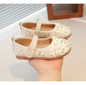 Dětská sálová obuv Dívčí baleríny s mašličkou se zapínáním na suchý zip (růžové/béžové) Barva: Béžová, Velikost EUR: 30