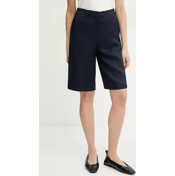 Dámské kraťasy Šortky s příměsí lnu BOSS tmavomodrá barva, high waist, 50537403 59X, vel. 38