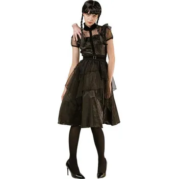 Karnevalový kostým Dámský šaty Wednesday Addams s opaskem - S