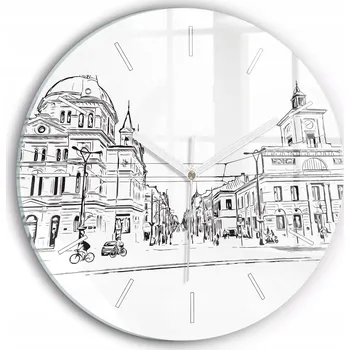Hodiny Tiché skleněné nástěnné hodiny Ilustrace města Poznaň kulatý průměr 30 cm