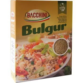 Bulgur pšeničný BACCHINI je PREDVARENÁ DRCENÁ CELOZRNNÁ TVRDÁ PŠENICA. 400g