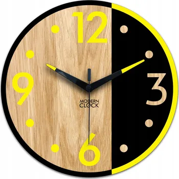 Hodiny Dřevěné nástěnné hodiny ARNOLD ČERNO - ŽLUTÉ - 33 cm - tiché - do obýváku