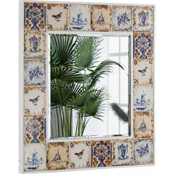 Zrcadlo Zrcadlo nástěnné zrcadlo z keramiky s rámem ze dřeva 60 x 60 cm Blue Cape