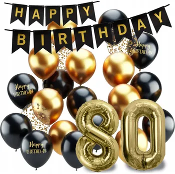 Balónek BALÓNKY sada na 80. narozeniny černé zlaté číslice banner