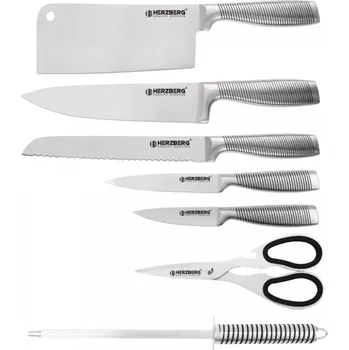 Kuchyňský nůž Herzberg 8dílná sada nožů z nerezové oceli s akrylovým stojánkem- Černá