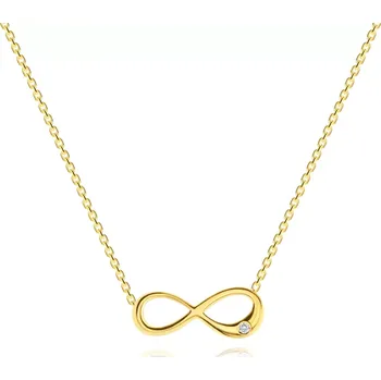 Náhrdelník Zlatý 14K náhrdelník - plochý symbol nekonečna s čirým briliantem, blýskavý řetízek