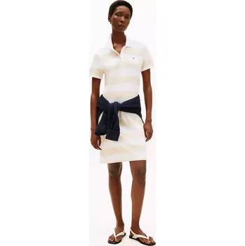 Dámské šaty Tommy Hilfiger dámské polo šaty Rugby béžovo bílé XS