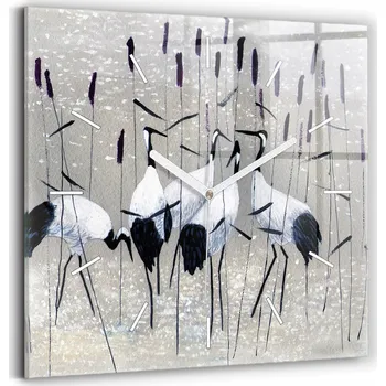 Hodiny Skleněné Hodiny s potiskem Nástěnné Tiché ručičky Obývací pokoj Jeřábi v rákosí