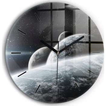 Hodiny Moderní skleněné nástěnné hodiny Kosmos a planety černé ručičky průměr 60 cm