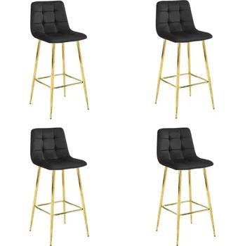 Barová židle Set čtyř barových židlí ARCETO sametové černé (zlaté nohy) 4 ks