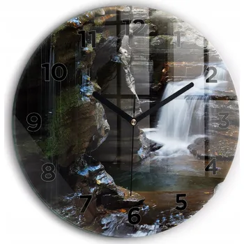 Hodiny Moderní skleněné nástěnné hodiny Vodopád a skály Islandu kulatý průměr 60 cm