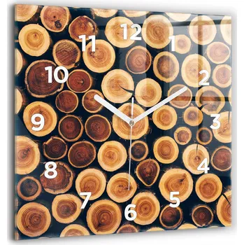 Hodiny Minimalistické čtvercové skleněné nástěnné hodiny s grafikou dřeva 60x60 cm