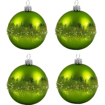 Vánoční ozdoba Koulier Skleněné vánoční ozdoby basic Moss - Moss koule matné s korálky, 4 ks zelená 4