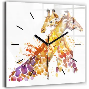 Hodiny Skleněné nástěnné hodiny Žirafa – akvarel, tvrzené sklo, 30x30 cm