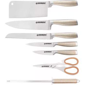 Kuchyňský nůž Herzberg 8dílná sada nožů z nerezové oceli s akrylovým stojánkem- Žlutá