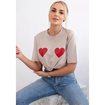 Dámská halenka Bavlněná halenka s béžovým potiskem srdce Kesi krémová 3093633