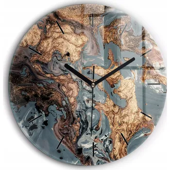 Hodiny Skleněné foto hodiny na zeď Mramor zlatá abstrakce černé ručičky pr. 60 cm