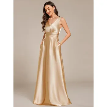 Dámské šaty Dámské plesové saténové šaty Ever Pretty zlaté 2326 Velikost: 8XL / 56 / 24 / 28