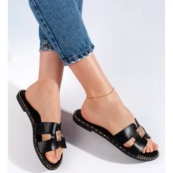 Dámské pantofle Černé ploché dámské nazouváky 5166B Velikost: 36