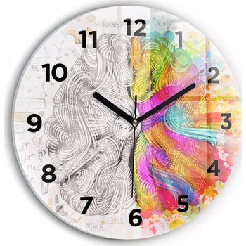 Hodiny Moderní skleněné hodiny s grafikou na zeď Abstrakce mozek kulatý průměr 30 cm
