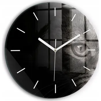 Hodiny Moderní skleněné nástěnné hodiny Pes a skotská kočka kulatý průměr 30 cm