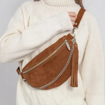 Ledvinka Belveder ledvinka Dámská kožená ledvinka s řetízkem hnědá