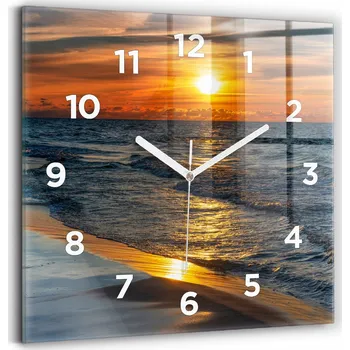 Hodiny Minimalistické skleněné nástěnné hodiny Władysławowo Baltské moře 30x30 cm