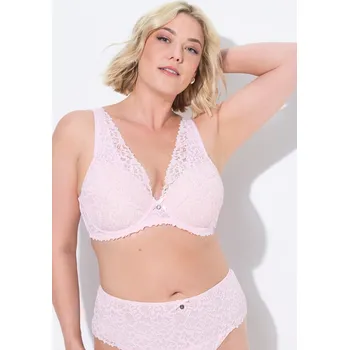 Podprsenka Ulla Popken, Plus size TRUYOU podprsenka s kosticemi, krajka, měkké košíčky, B-F pro plnoštíhlé nadměrná velikost, 837944504-1114, růžový, 105F, Nadměrné velikosti, Plus size oblečení, Oblečení pro boubelky, Oblečení pro baculky, Oblečení pro plnoštíhlé, 