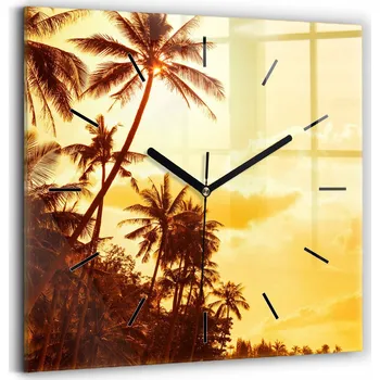 Hodiny Minimalistické Čtvercové Skleněné Hodiny Nástěnné Sluneční palmy 30x30 cm