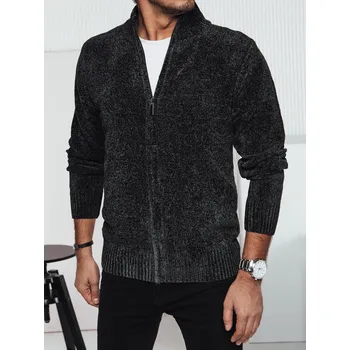 Pánská móda Pánský rozepínací svetr tmavě šedý DStreet černá 3205329