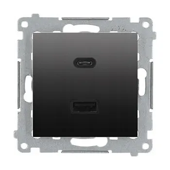 Elektrická zásuvka Kontakt-Simon 54 Duální USB nástěnná nabíječka C+A 30W Antracit