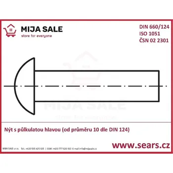 Nýt P 3x 25 DIN 660 - AL hliník - Nýt s půlkulatou hlavou (od průměru 10 dle DIN 124)