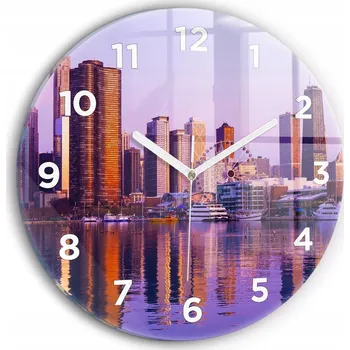 Obraz Tichá nástěnná skleněná hodina s motivem mrakodrapů USA kulatý průměr 30 cm
