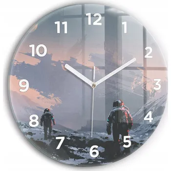 Hodiny Moderní skleněné nástěnné hodiny s potiskem Astronauti abstrakce průměr 30 cm