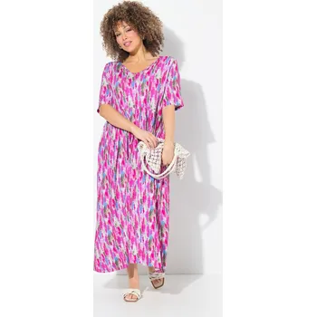 Dámské šaty Ulla Popken, Plus size Žerzejové midi šaty, A střih, výstřih do V, krátké rukávy pro plnoštíhlé nadměrná velikost, 837922807-1130, růžový, 50/52, Nadměrné velikosti, Plus size oblečení, Oblečení pro boubelky, Oblečení pro baculky, Oblečení pro plnoštíhlé,