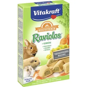 Krmivo pro hlodavce Pamlsky pro králíky a hlodavce Vitakraft Raviolos zeleninové sušenky 100 g