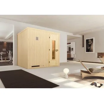 Sauna Bio sauna z masivního dřeva Weka Halmstad HT vel.2 vč. 7,5kW bio kamen a digitálního ovládání se dřevěnými dveřmi a tepelně izolačním sklem
