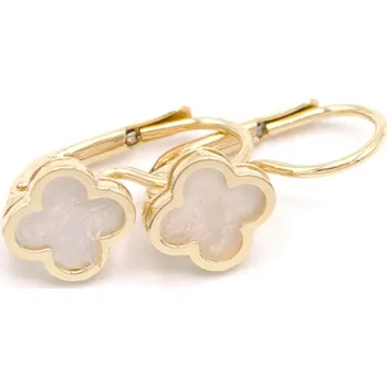 Náušnice B&B Goldinvestic Zlaté náušnice čtyřlístky zdobené perletí 1,80g Žlutá