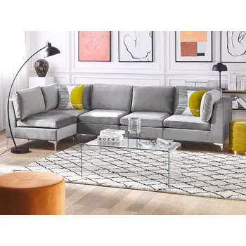 Pohovka Pohovka rohová modulární pravostranná šedá sametová 5místná, kovové nohy ve stylu glamour Beliani