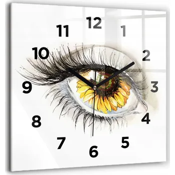 Hodiny Skleněné nástěnné hodiny do obýváku s grafikou: Slunečnice v oku, 60x60 cm