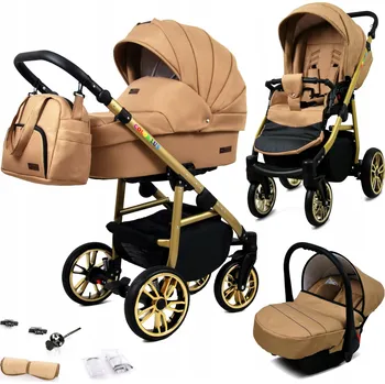 Kočárek Dětský kočárek 3v1 BabyLux Colorlux sportovní kočárek korbička autosedačka taška zlatý