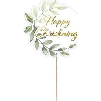 Obraz Id_2978_eng TOPPER KŘEST SVATÝ na dort Lístky KULATÝ Happy Christening