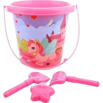 Hračka na písek Pískový set kyblík 15cm s formičkou a 2 nástroji Jednorožec sada na písek 4ks